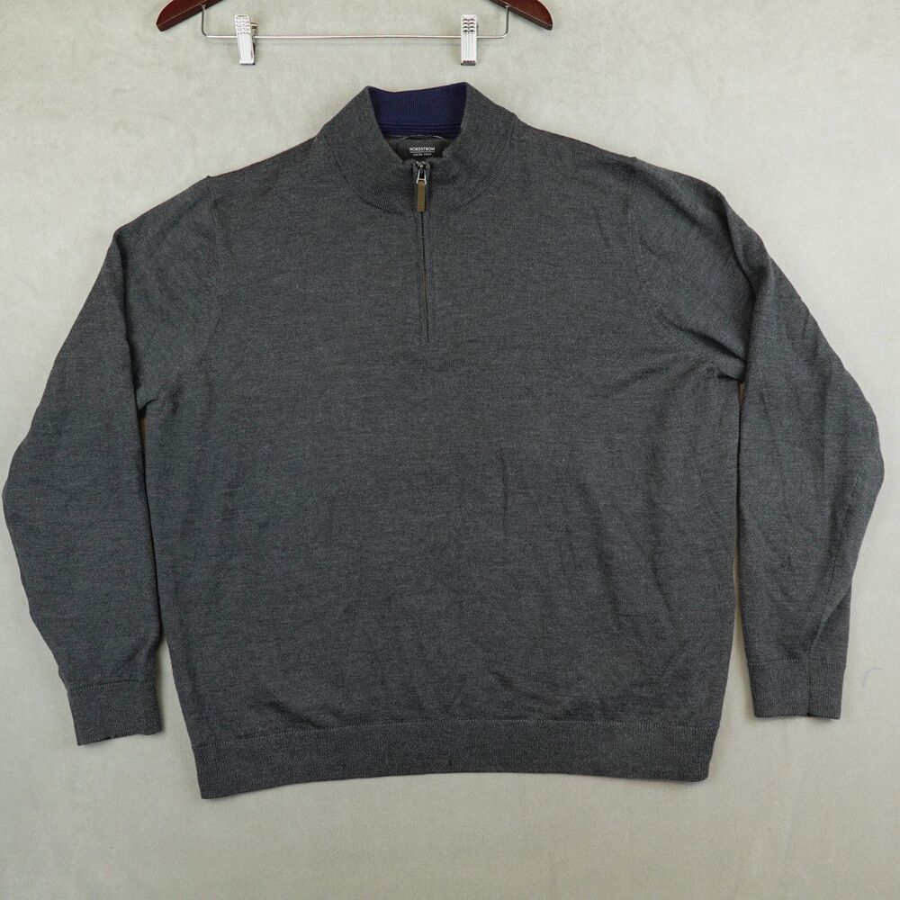 Nordstrom Sweater 100% Merino Wool 3XL 1/4 Zip Gray Preppy